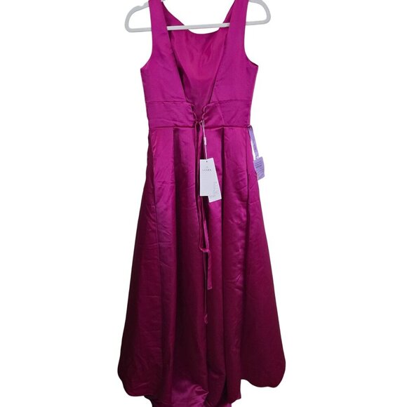 Miss Veil NWT Stunning Fuscia Crewneck Sleeveless High Low Satin Gown Size M - Picture 3 of 7